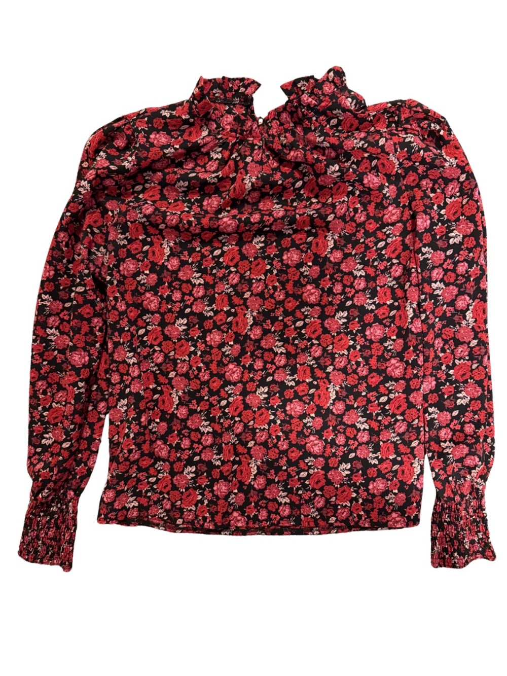 Floral Ruffle Neck Blouse - Red and Pink Floral